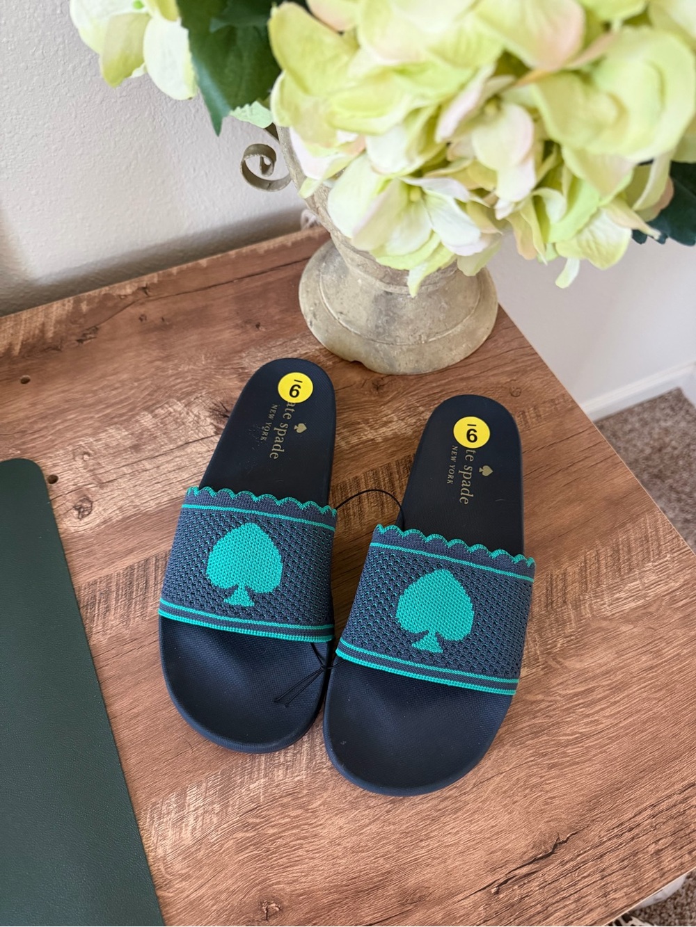 kate spade navy slides with teal spade logo La Jolla Slides Size 9